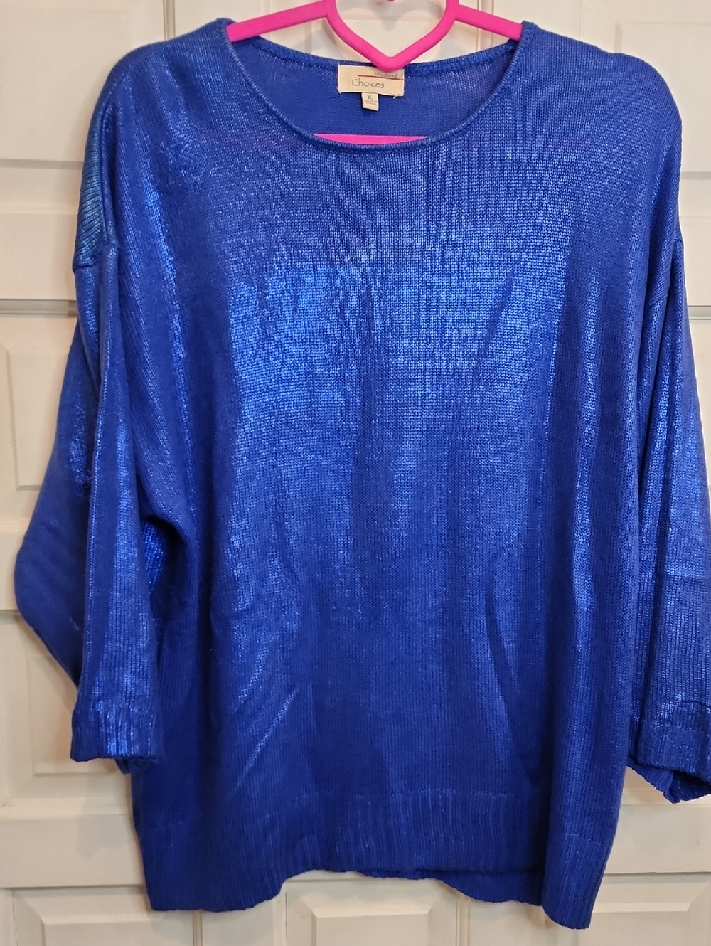 WEEKEND Choices Shimmery Royal Blue Metallic Sweater. 3/4 LENGTH SLEEVES